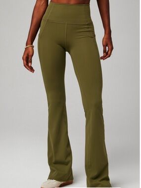 Fabletics Utility Green Oasis PureLuxe High-Waisted Pocketed Kick Flare